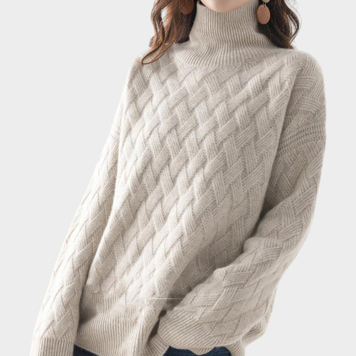 Dames Kabelgebreide Trui Met Col Warm Relaxed Fit