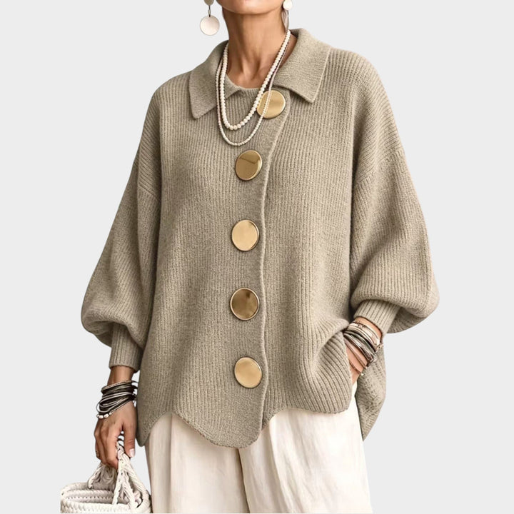 Dames Gebreide Cardigan Gouden Knopen Oversized