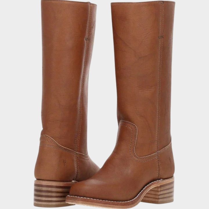 Dames Leren Kniehoge Cowboylaarzen met Blokhak