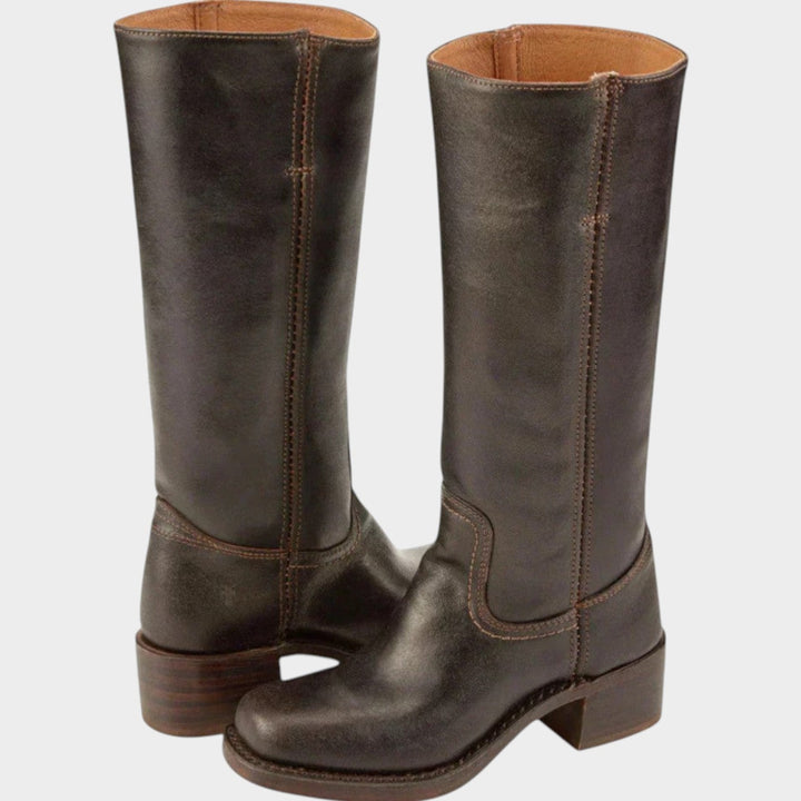 Dames Leren Kniehoge Cowboylaarzen met Blokhak