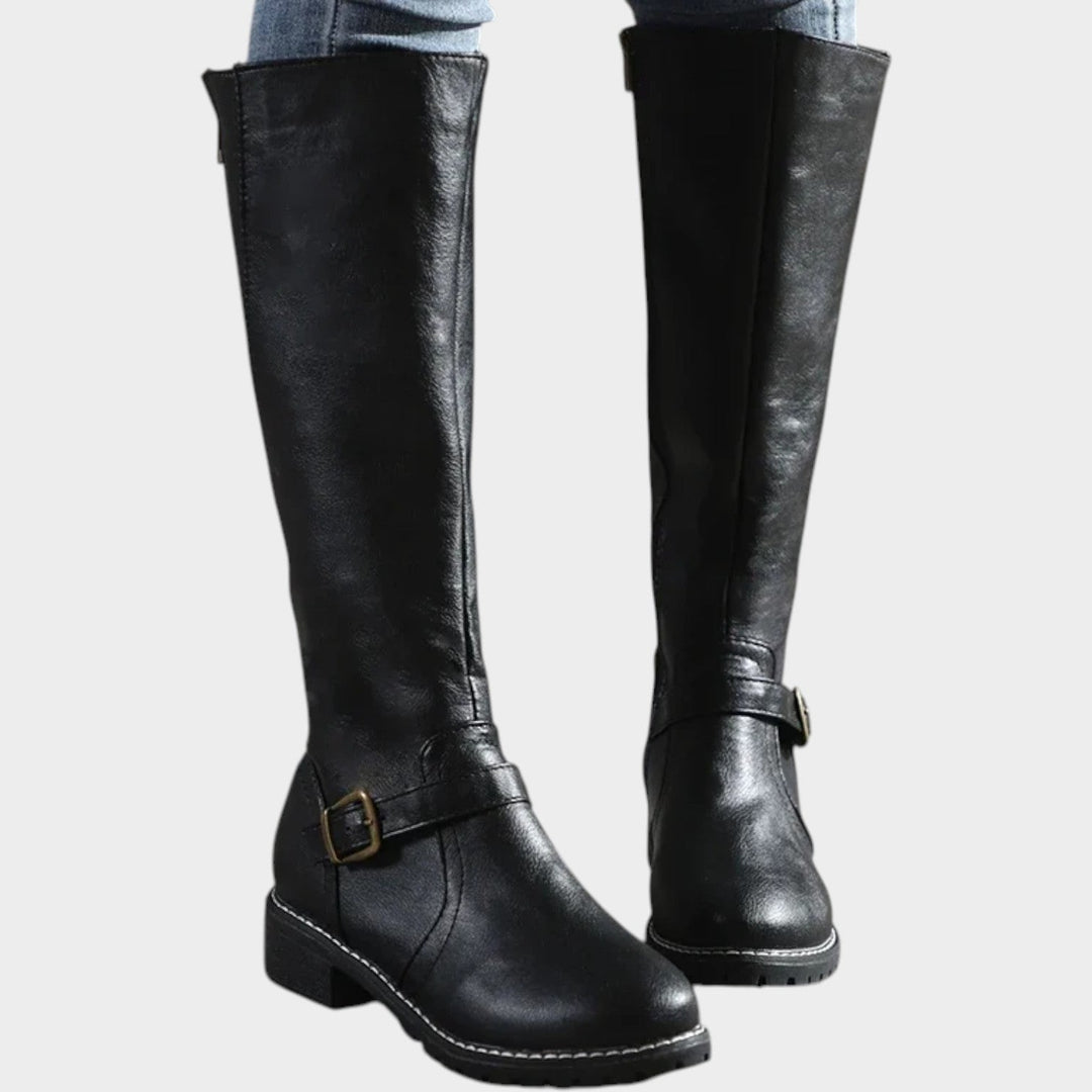 Klassieke Leren Kniehoge Buckle Boots
