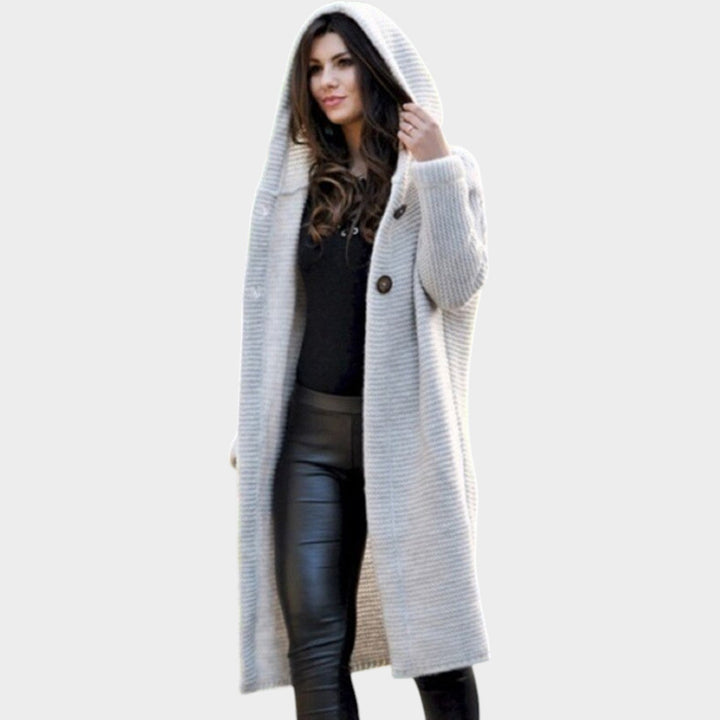 Dames Gebreide Cardigan Lange Schouderkraag Met Capuchon