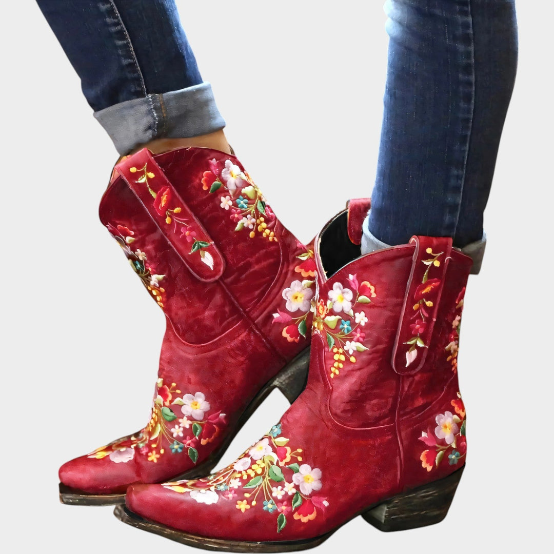 Dames Cowboylaarzen met Bloemenborduursel in Westerse Stijl