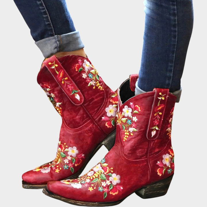 Dames Cowboylaarzen met Bloemenborduursel in Westerse Stijl