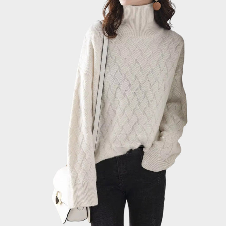 Dames Kabelgebreide Trui Met Col Warm Relaxed Fit