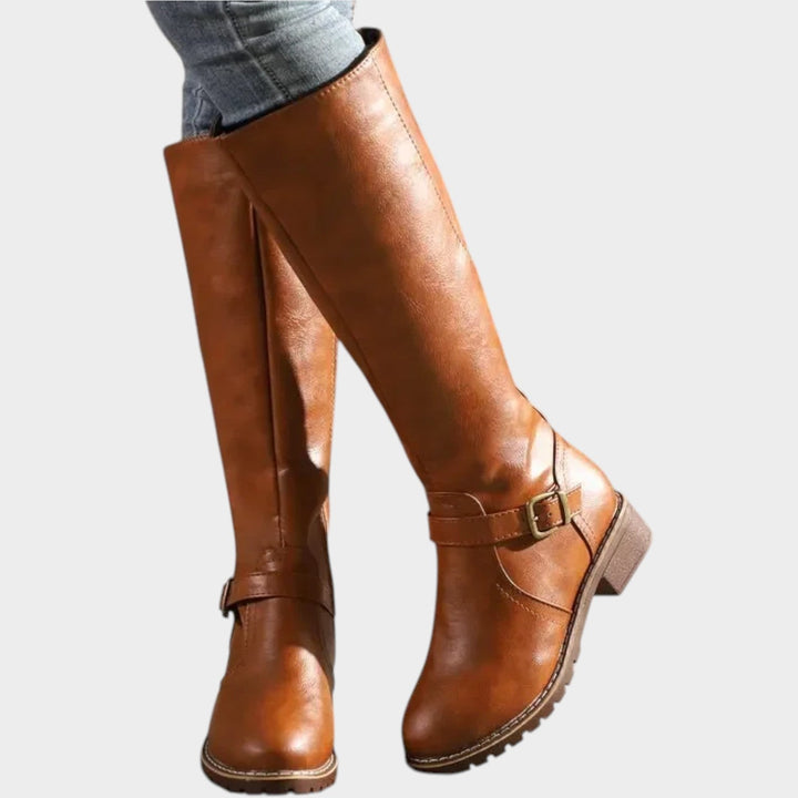 Klassieke Leren Kniehoge Buckle Boots