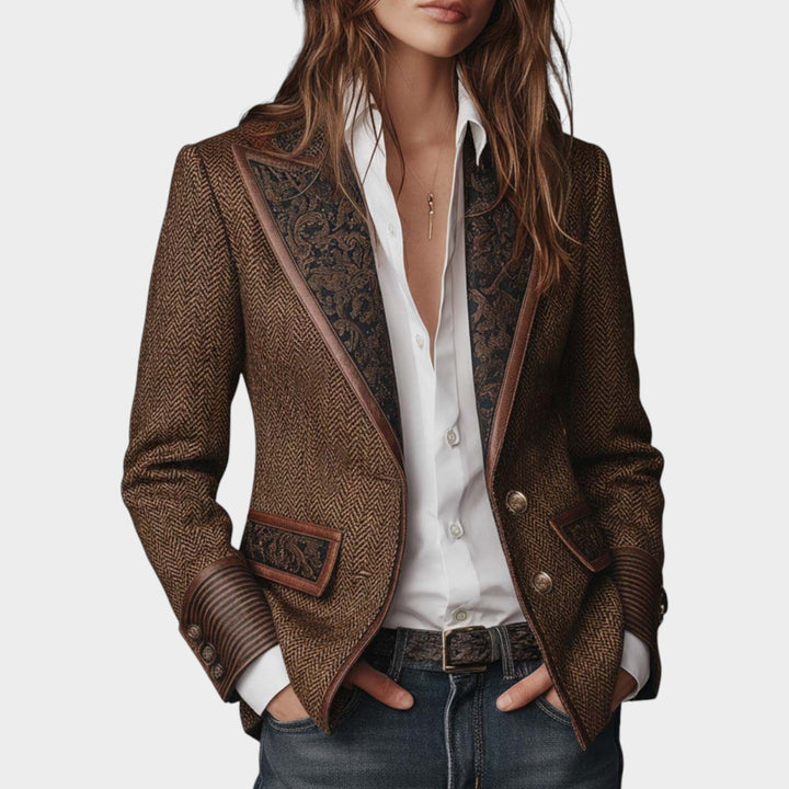 Dames Vintage Blazer Haringbeenpatroon Met Knopen Voor