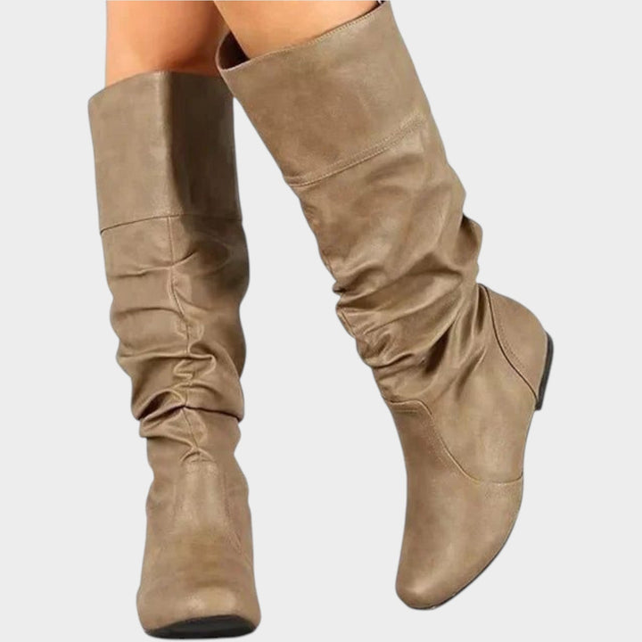 Dames Knie Hoge Slouch Boots Gerimpeld Westerse Stijl