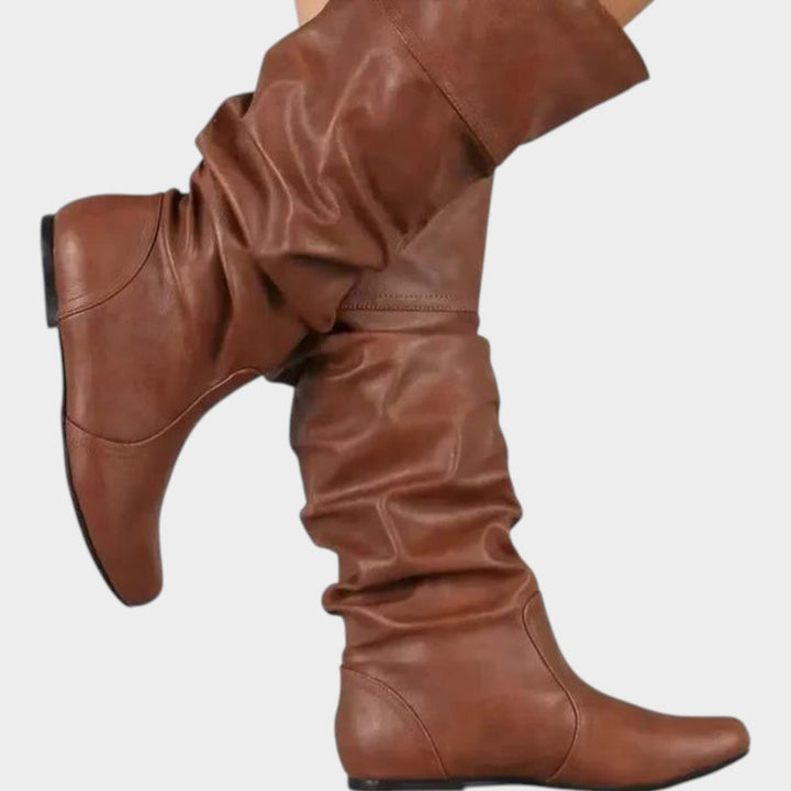 Dames Knie Hoge Slouch Boots Gerimpeld Westerse Stijl