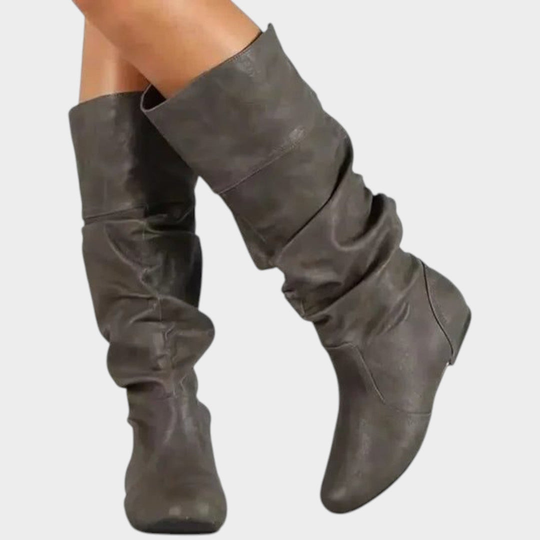 Dames Knie Hoge Slouch Boots Gerimpeld Westerse Stijl