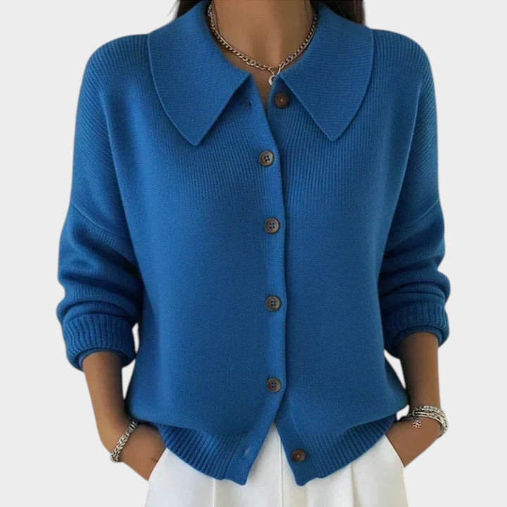 Dames Brei Cardigan met Kraag en Knopen