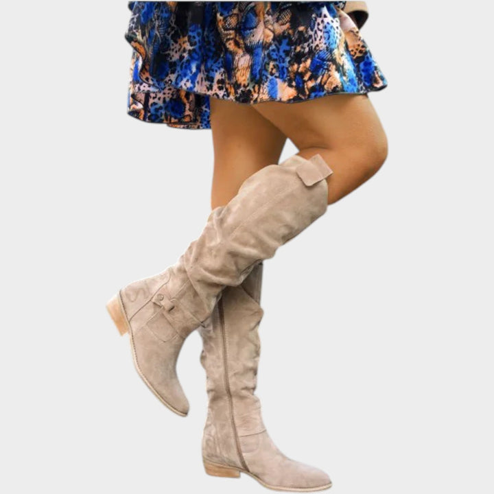 Dames Kniehoge Laarzen Casual Suède Slouch Lage Hak