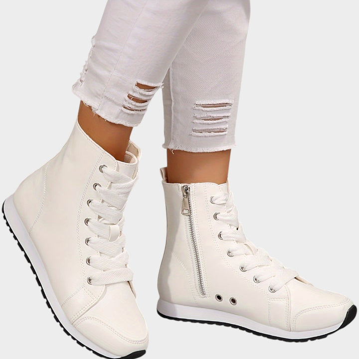 Dames Enkellaarsjes Met Zijkant Rits En Veters Casual Stijl