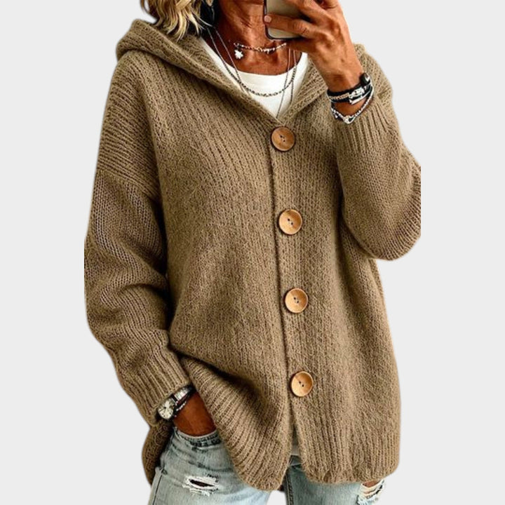 Dames Gebreide Hoodie Cardigan Met Knopen Voor Relaxed Fit