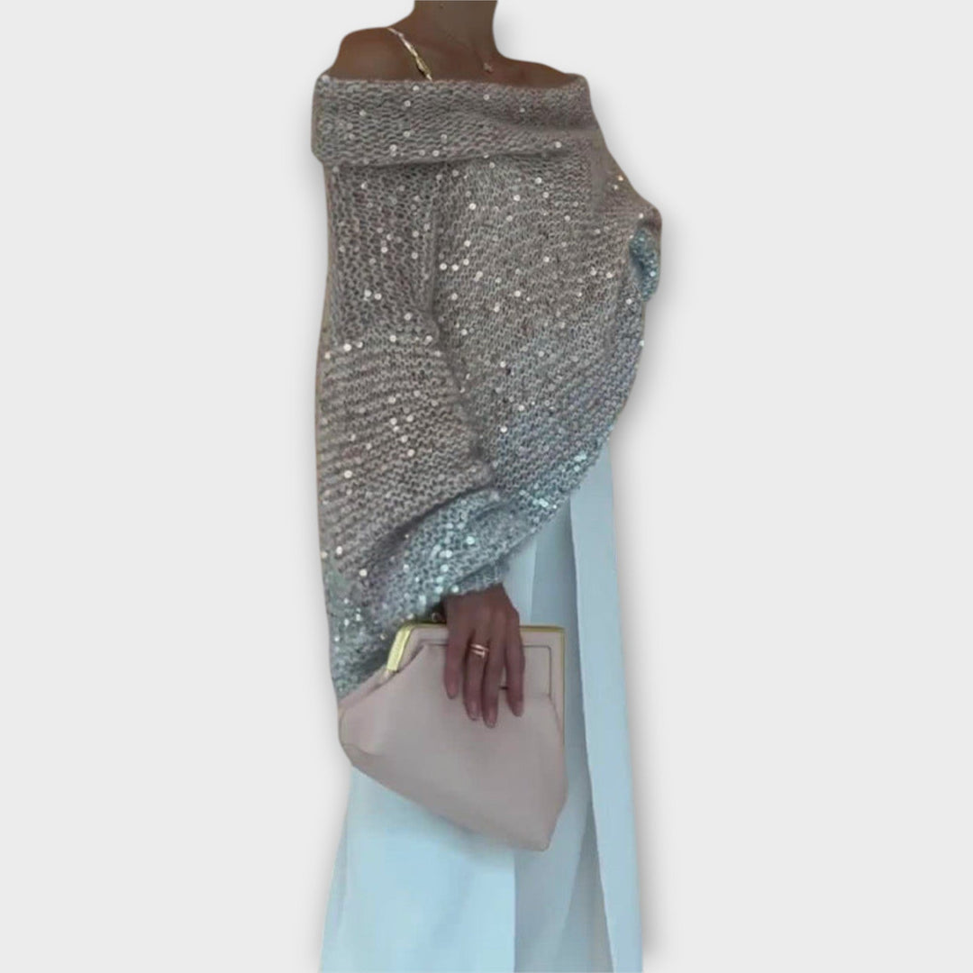 Dames Trui Gebreid met Pailletten Off Shoulder