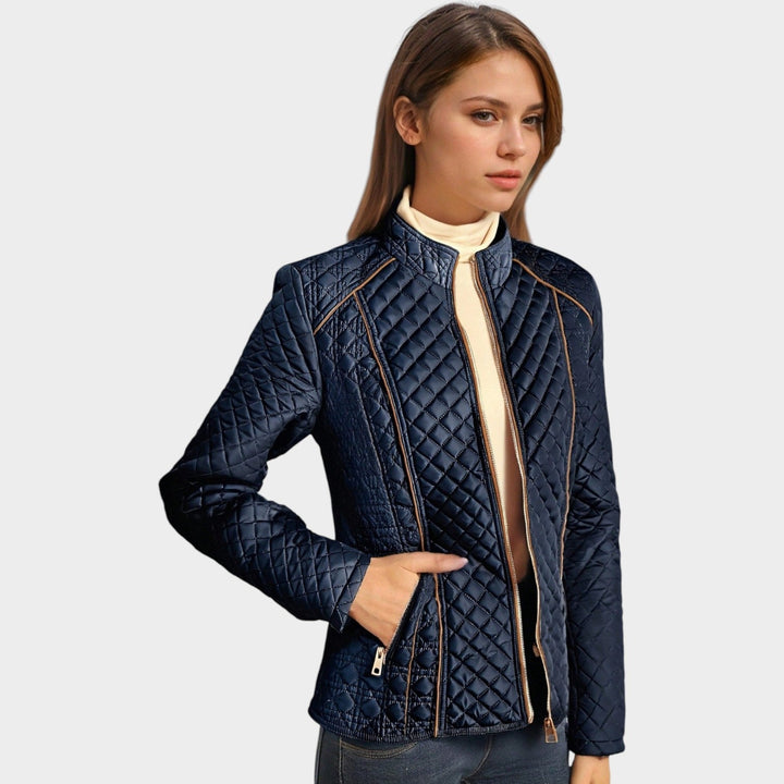 Dames Gequiltede Jas Casual Met Rits Voorzijde en Staande Kraag