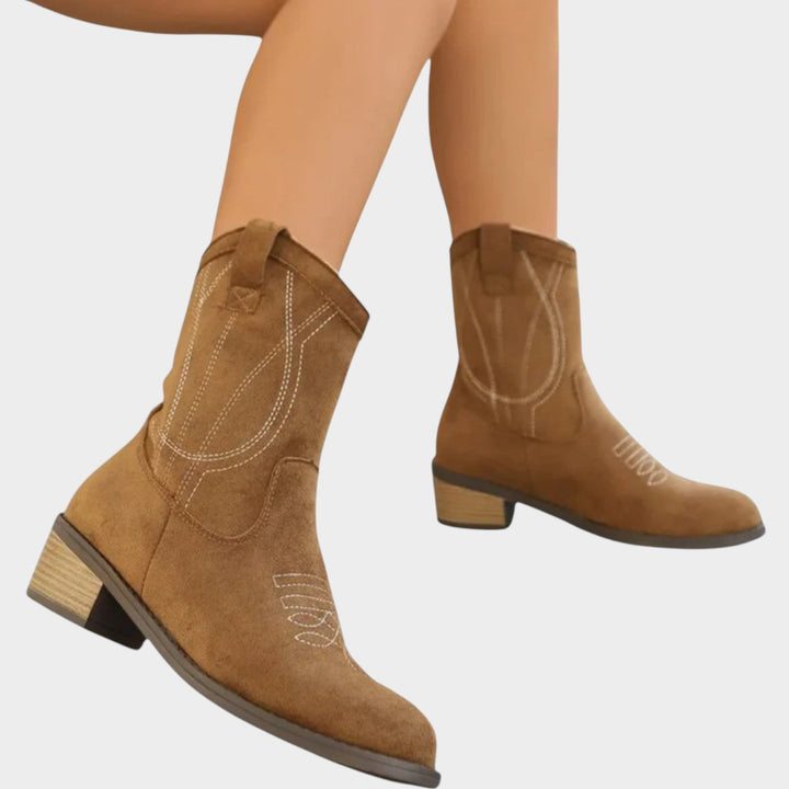 Dames Suède Cowboylaarzen Met Blokhak Instap