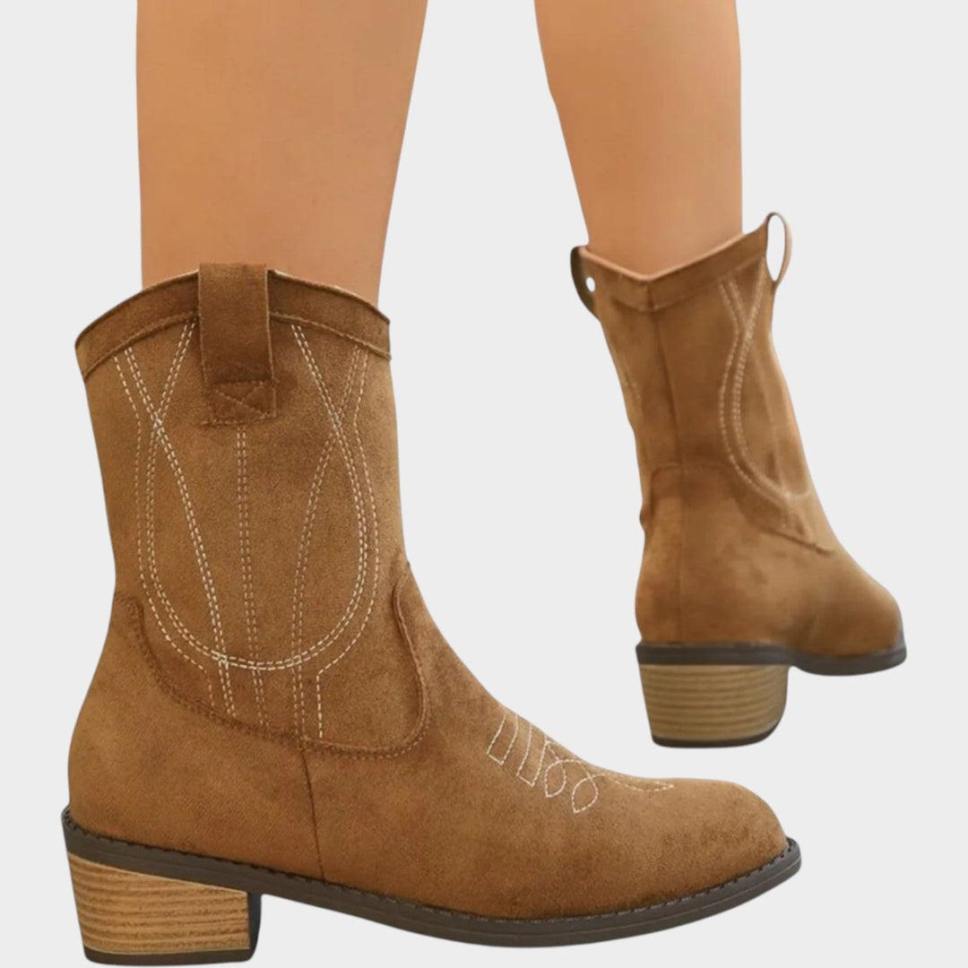 Dames Suède Cowboylaarzen Met Blokhak Instap