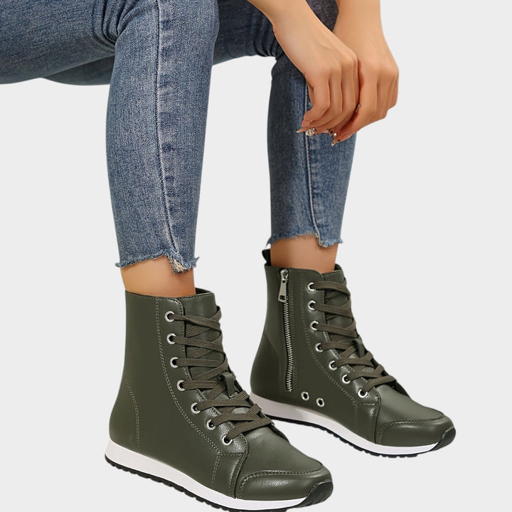 Dames Enkellaarsjes Met Zijkant Rits En Veters Casual Stijl