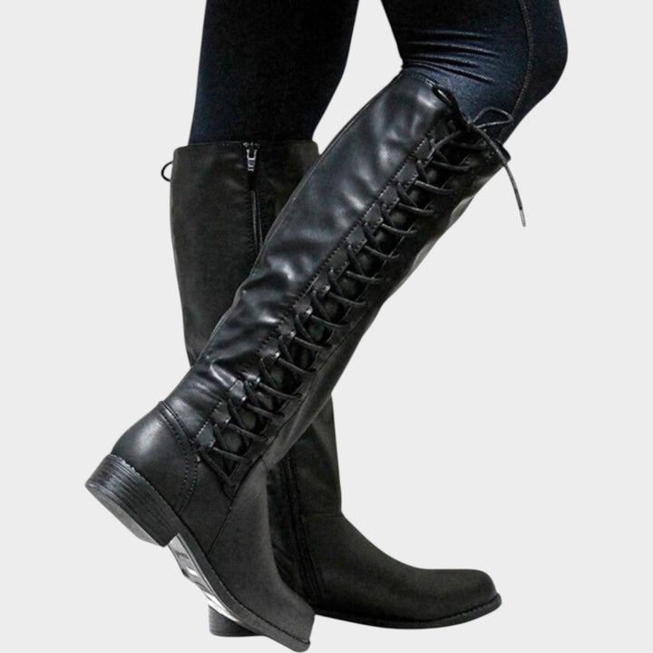 Dames Leren Kniehoog Laarsjes Met Veters, Slipbestendig