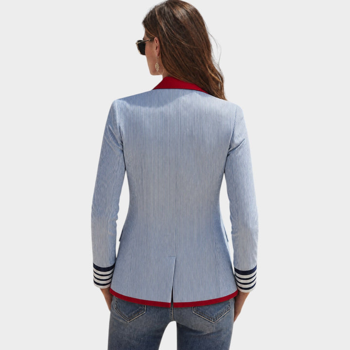 Dames Blazer Casual Gestreept Contrastafwerking Tailored Fit