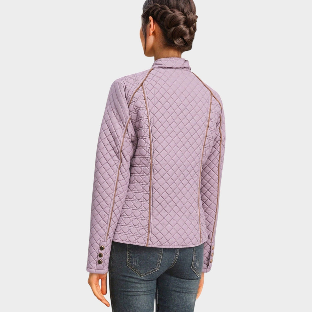 Dames Gequiltede Jas Casual Met Rits Voorzijde en Staande Kraag