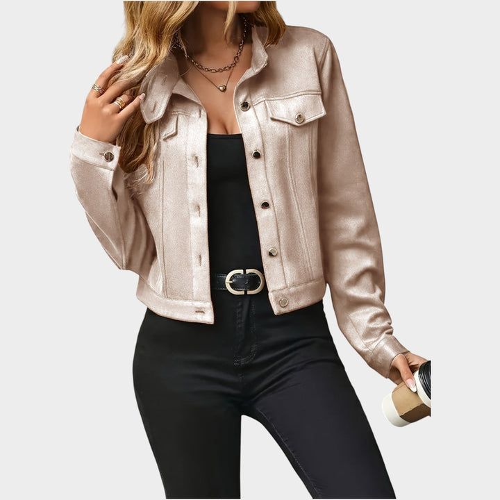 Dames Leren Jas Casual Kort Met Knopen