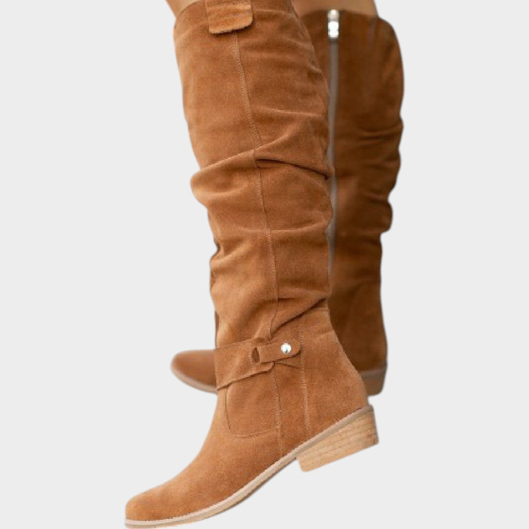 Dames Kniehoge Laarzen Casual Suède Slouch Lage Hak