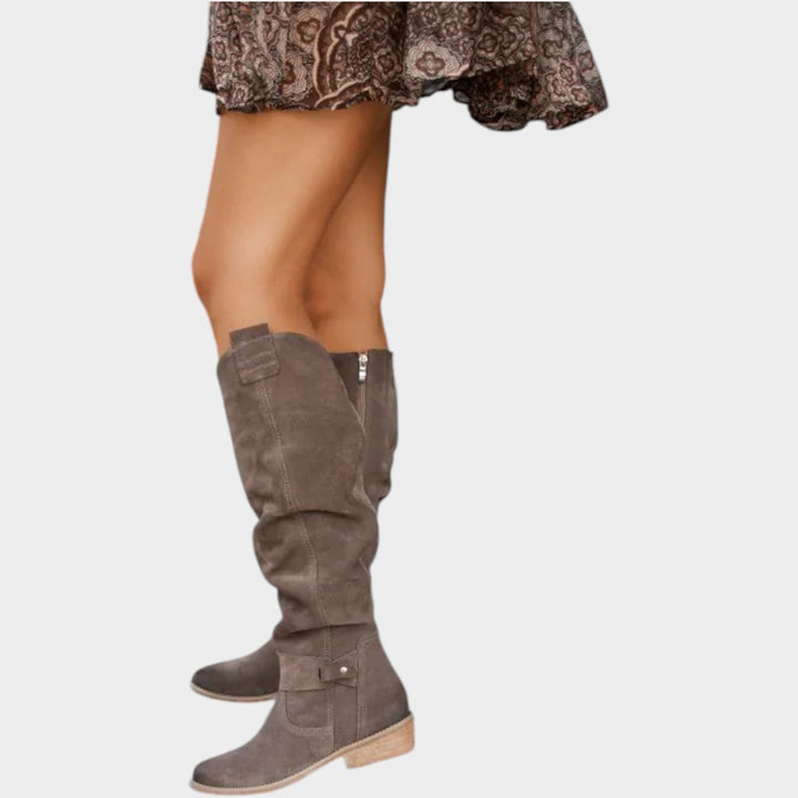 Dames Kniehoge Laarzen Casual Suède Slouch Lage Hak