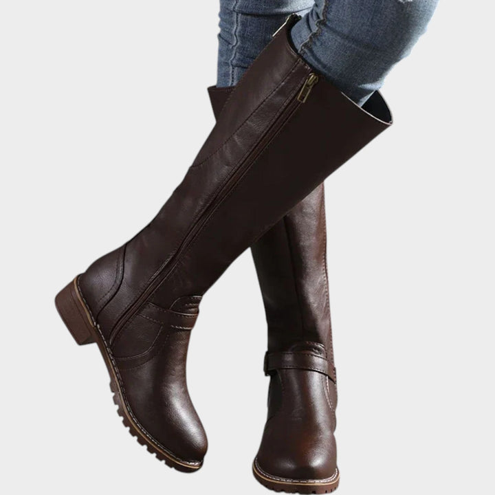 Klassieke Leren Kniehoge Buckle Boots