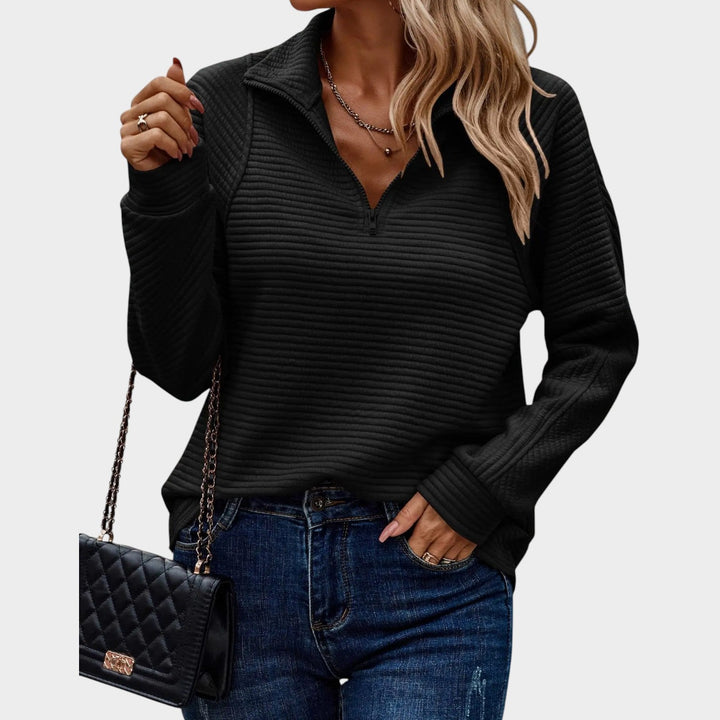 Dames Quarter Zip Gebreide Trui Geribbelde Relaxed Fit