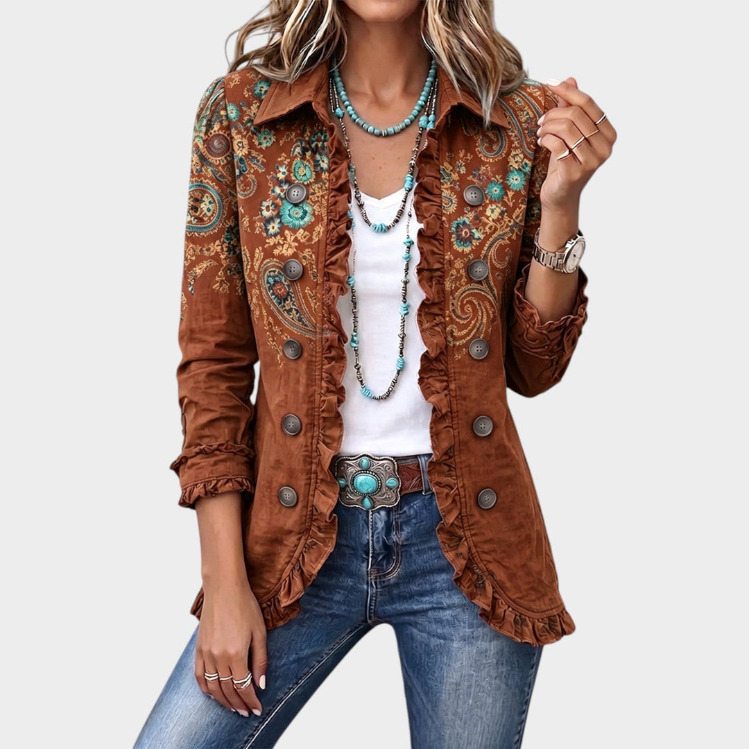 Damesjas met Paisleyprint en Ruches