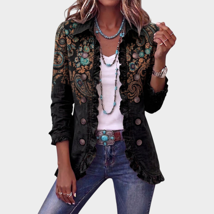 Damesjas met Paisleyprint en Ruches