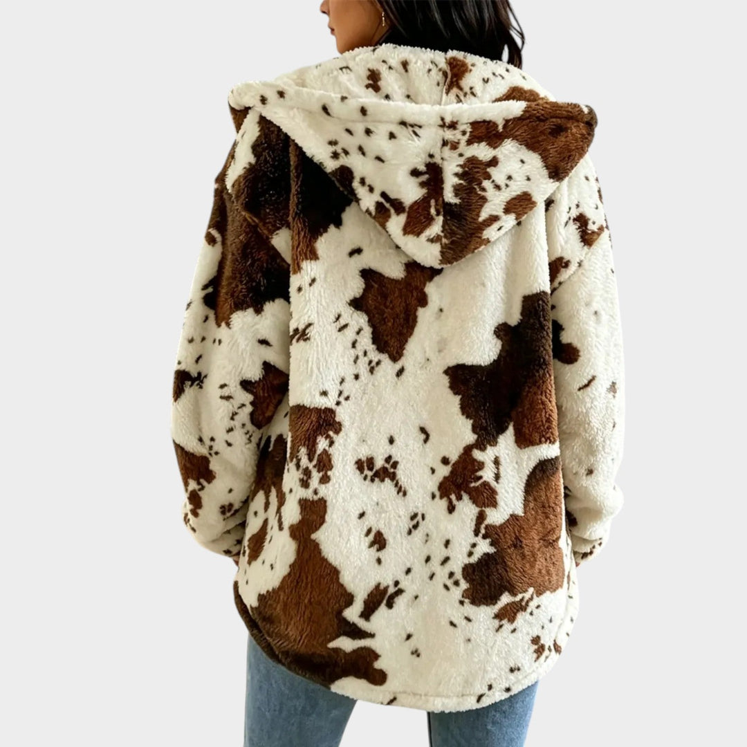 Vrouwen Fleece Jas Koeienprint Retro Stijl