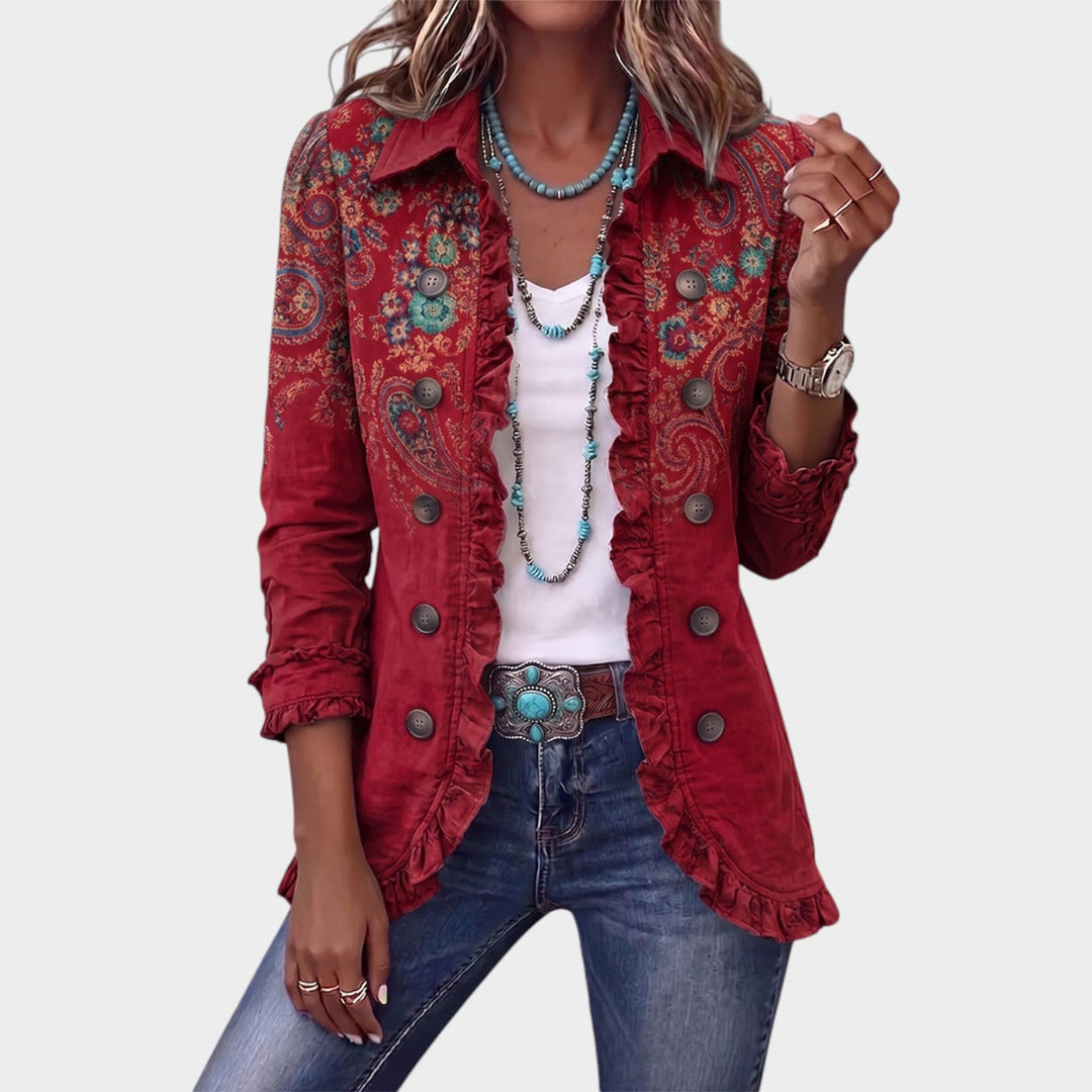 Damesjas met Paisleyprint en Ruches