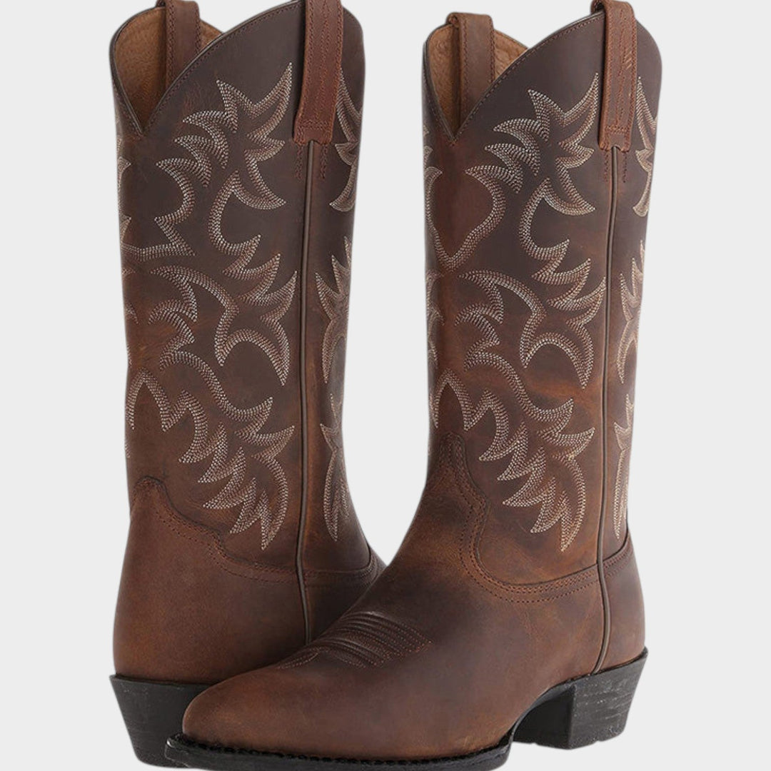 Dames Leren Cowboylaarzen Westerse Geborduurde Blokhak