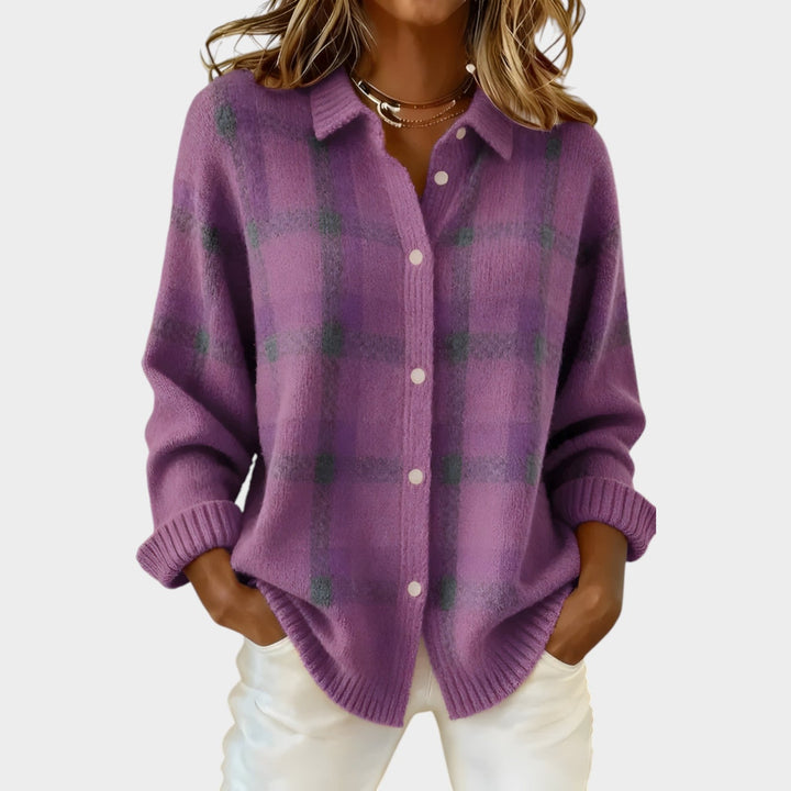 Dames Polo Brei Cardigan Geruit Met Knopen Voor