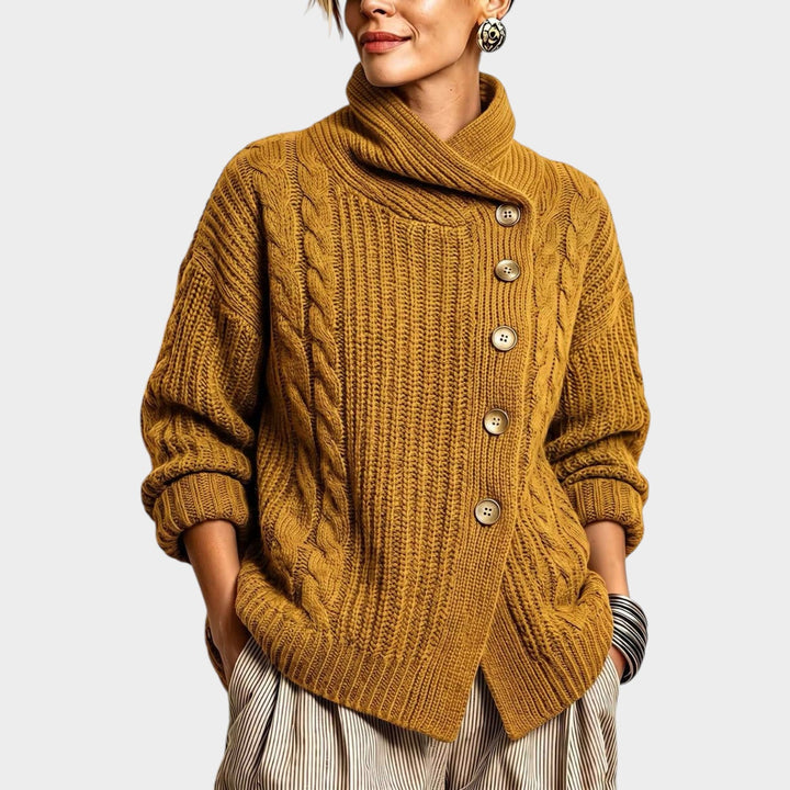 Dames Knopen Voortrui Textured Cable Knit