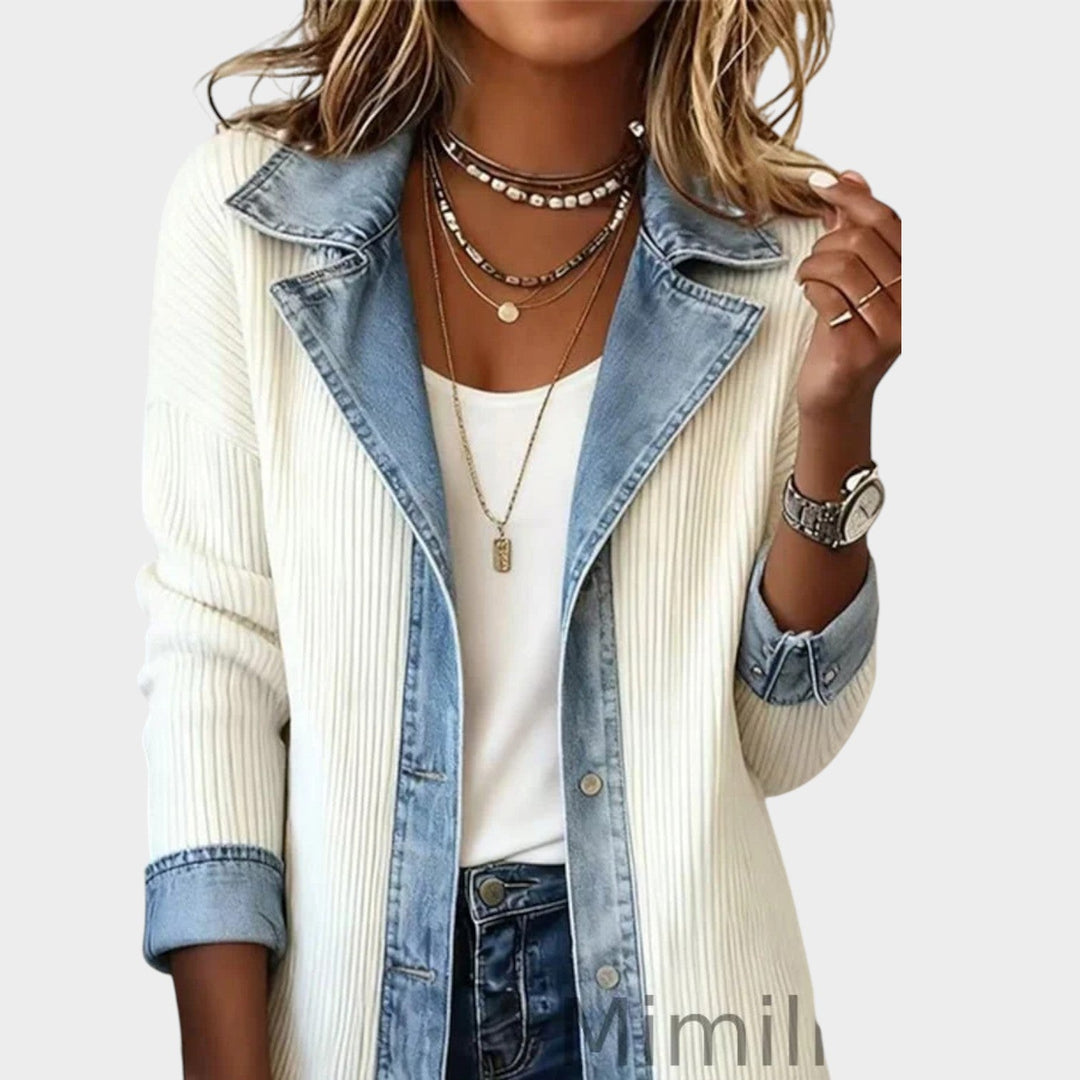 Dames Gebreide Cardigan Met Knopen Voorzijde Denim Geribbeld
