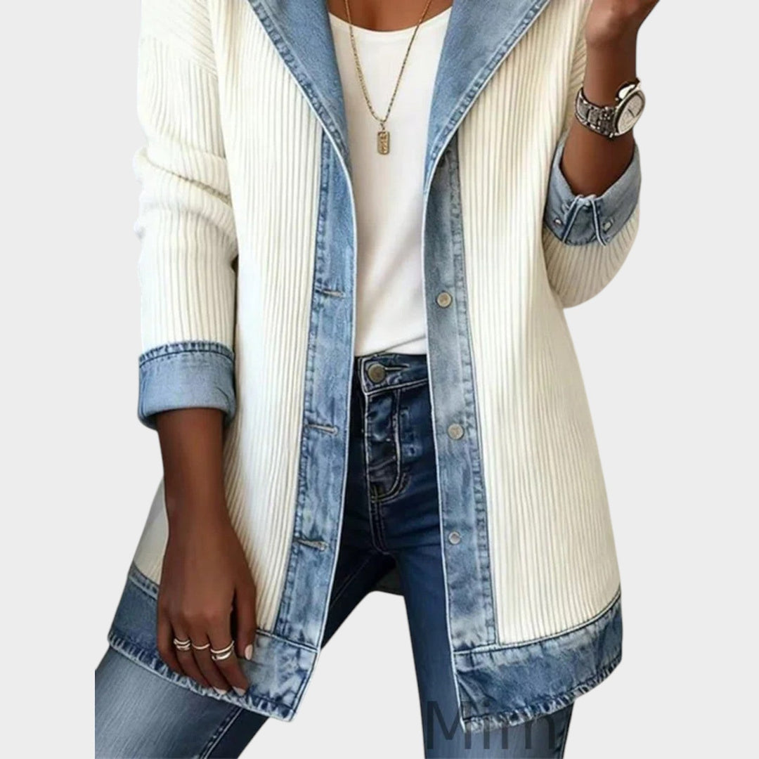 Dames Gebreide Cardigan Met Knopen Voorzijde Denim Geribbeld