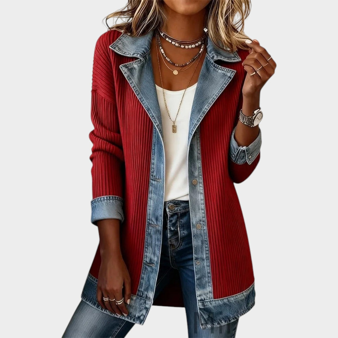 Dames Gebreide Cardigan Met Knopen Voorzijde Denim Geribbeld