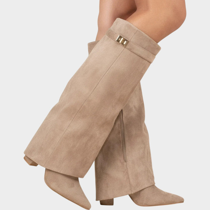 Dames Kniehoge Laarzen Casual Suède Slouch Lage Hak