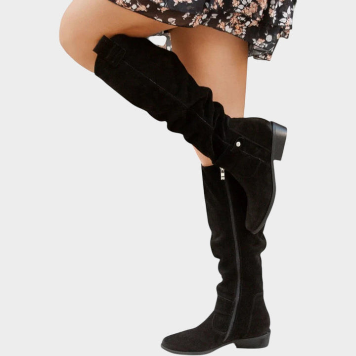 Dames Kniehoge Laarzen Casual Suède Slouch Lage Hak
